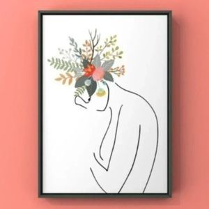 Modern minimalist line art women & flowers print